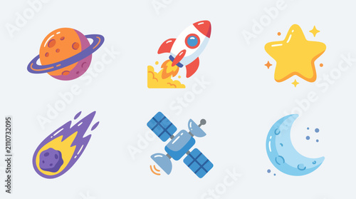 Принти на полотні Space objects and celestial bodies icons