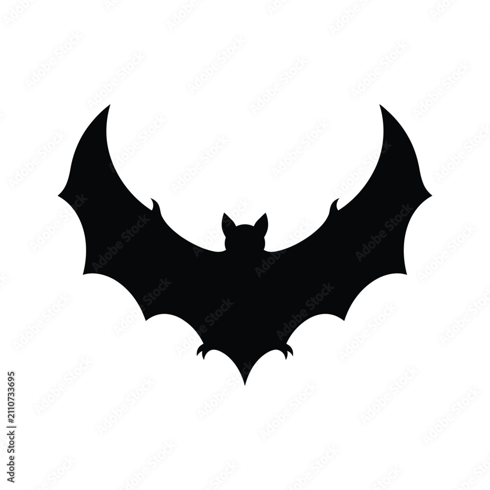 Fototapeta premium Black bat silhouette with spread wings, isolated