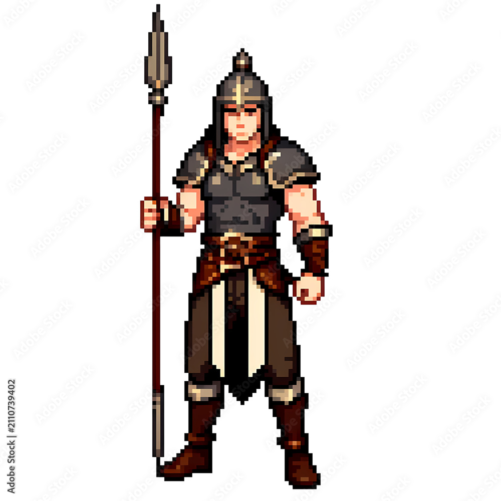 Fototapeta premium Spear Spearman Warrior Pixel Art Illustration