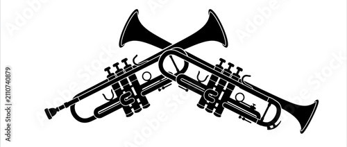 Billede på lærred Two Crossed Trumpets Silhouette Illustration