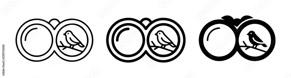 Obraz premium Binoculars Icon Set, Birdwatching Optics, Nature Observation Symbols, Vector Graphics