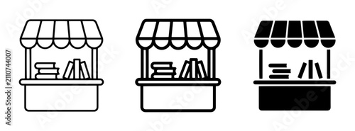 Book Stall Icons, Bookstore Kiosk Graphics, Literature Stand Vector Set