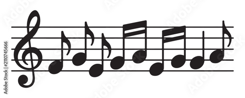 Bild auf Leinwand Musical notes on staff with treble clef isolated on transparent background for design