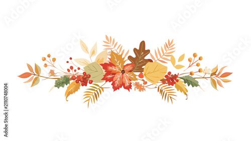 Mixed Autumn Floral Border with Flowers Leaves Berries and Foliage Vector