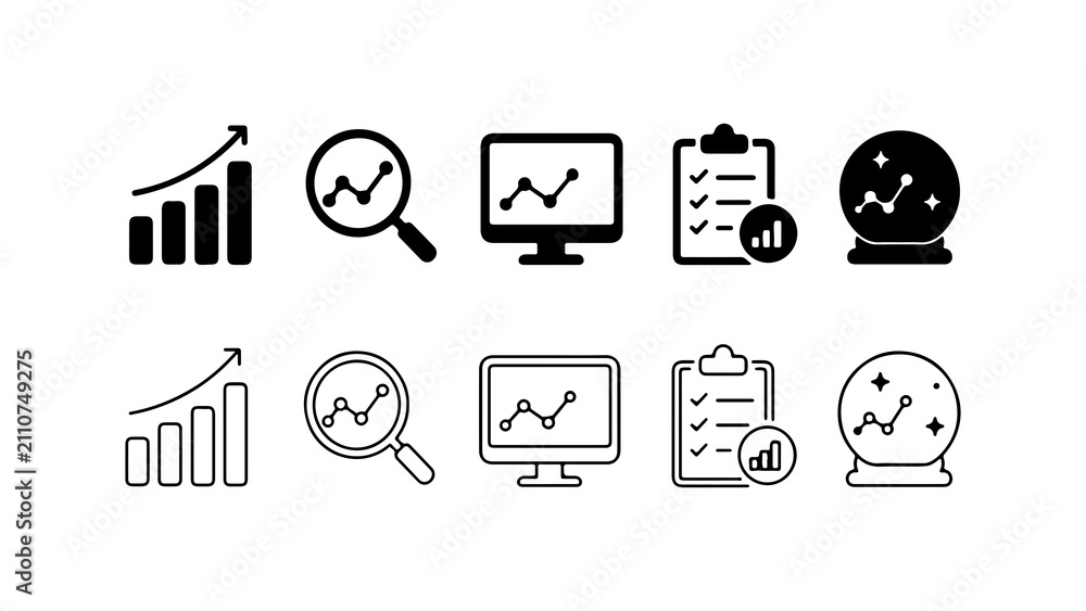 Fototapeta premium Data Analysis Financial Growth Report and Market Prediction Vector Icon Set