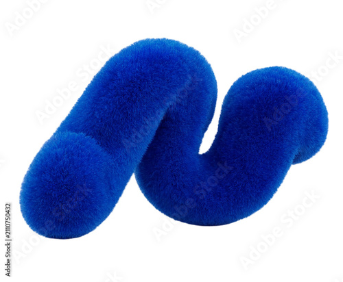 Adorable Fluffy Blue Faux Fur Plush Squiggly Worm Shape 3D Render Kawaii Toy – PNG Transparent