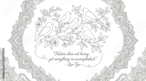 Elegant Floral Birds Line Art Quote Mandala Decorative Illustration