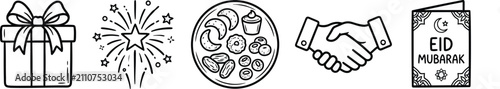 Festive Islamic Celebration Icons Featuring Various Holiday Symbols