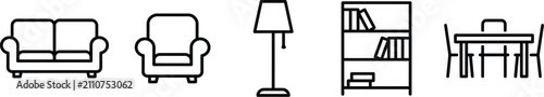 Furniture Collection Icons Set Featuring Interior Design Elements
