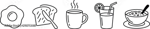 Hand Drawn Breakfast Icons Set Including Egg Toast Coffee Juice
