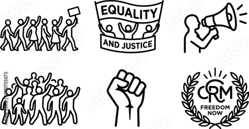 Civil Rights Protest Activism Icons Set For Social Justice Events