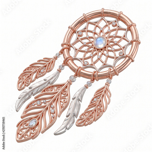Rose Gold and Silver Dreamcatcher Pendant
