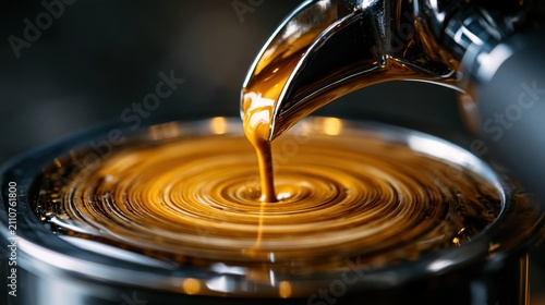 Extreme close-up of espresso extracting with golden crema forming, dramatic light, documentary coffee craft photography 