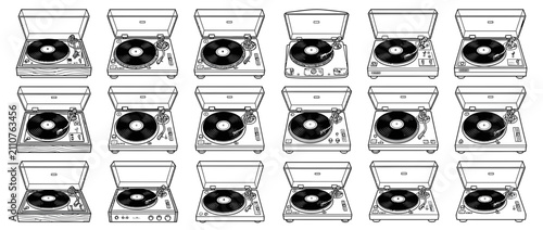 Foto Vintage Turntables and Vinyl Records Collection Illustration