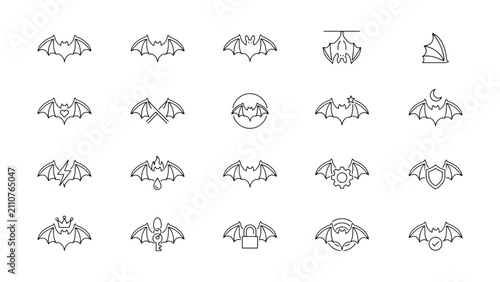 Canvastavla Creative line art bat icons with various symbols and objects incorporated into w