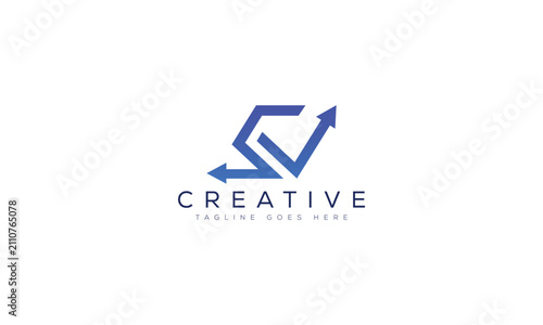 Abstract letter sv logo design with growth arrows