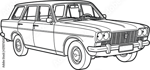 Konstfotografi Vintage station wagon car line art illustration for coloring book