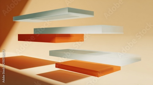Floating Geometric Shapes with Soft Shadows on Minimal Background