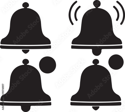 Notification bell icon. Alert symbol. Simple pictogram for reminder, alarm, message notification, app update, warning, ring, announcement and user interface notice.