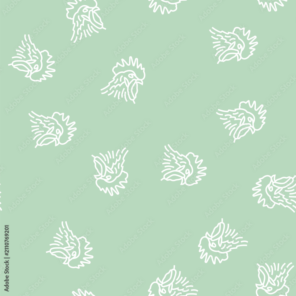 Obraz premium rooster animal zoo vector line seamless pattern rooster animal zoo sign illustration