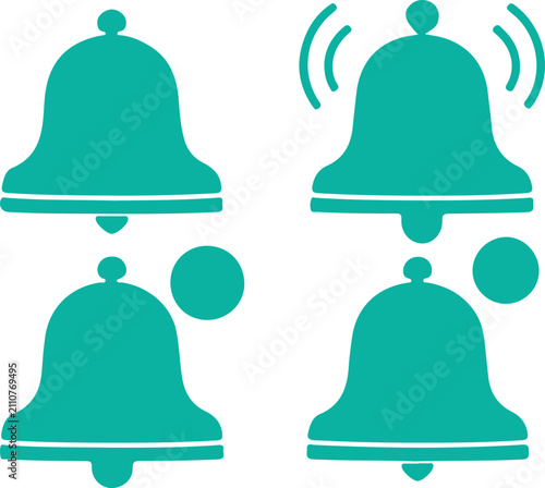 Notification bell icon. Alert symbol. Simple pictogram for reminder, alarm, message notification, app update, warning, ring, announcement and user interface notice.