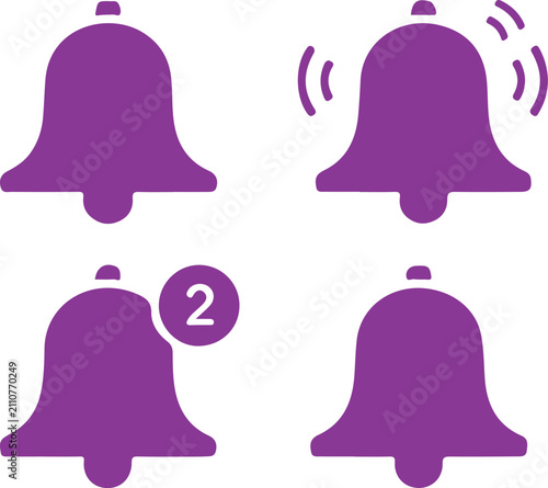 Notification bell icon. Alert symbol. Simple pictogram for reminder, alarm, message notification, app update, warning, ring, announcement and user interface notice.
