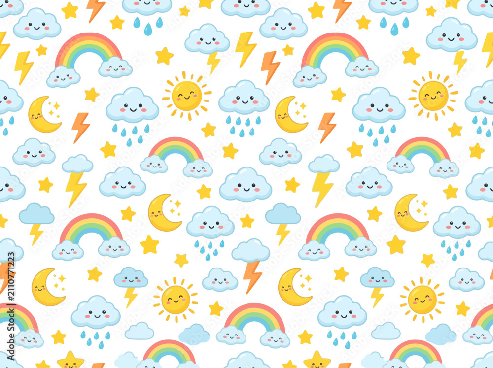 Fototapeta premium Colorful Cartoon Weather Elements Collection Set.