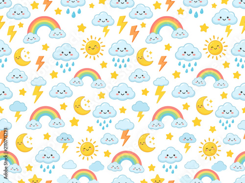Colorful Cartoon Weather Elements Collection Set.