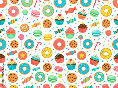 Colorful Assorted Donuts Sweet Treats Pattern.