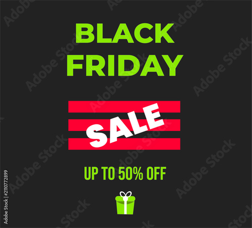 Quadro su tela Black friday sale banner template with up to 50 percent off, vector illustration