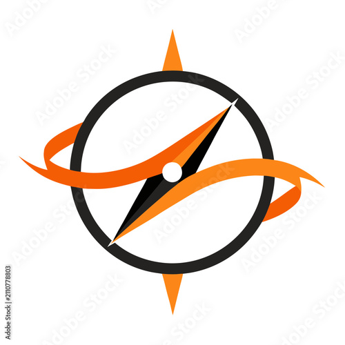 Abstract compass with orange accents, navigation symbol, direction finder, flat design, isolated on transparent background.