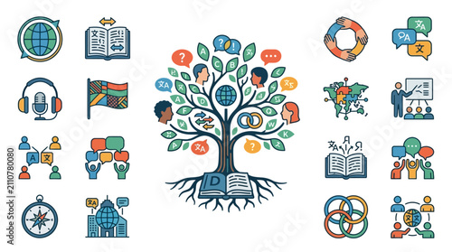 Dynamic Educational Concepts Illustrated with Colorful Icons Symbols and Global Themes on White
