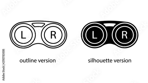 Contact Lens Case Icon: A graphic representation of a contact lens case shown in both outline and silhouette versions, with 'L' and 'R' indicating left and right lenses.