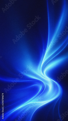 Glowing blue abstract light waves creating smooth energetic curves flowing elegantly as a design element on a transparent background.