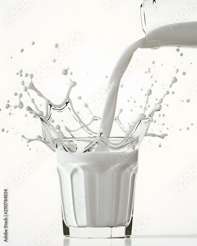 milk pouring into glass dynamic splash isolated on white background