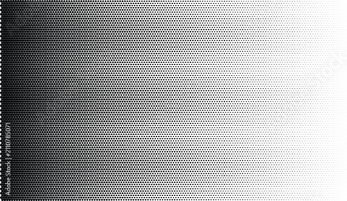 Black and white halftone gradient pattern with horizontal transition from solid black to white background, for texture