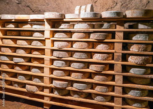 Italia, in the Julian Alps a Cheese aging cellar located in closed mines.	

