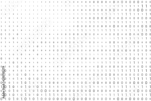 Vector texture of different size and shades of grey numbers 0 and 1 composing binary code