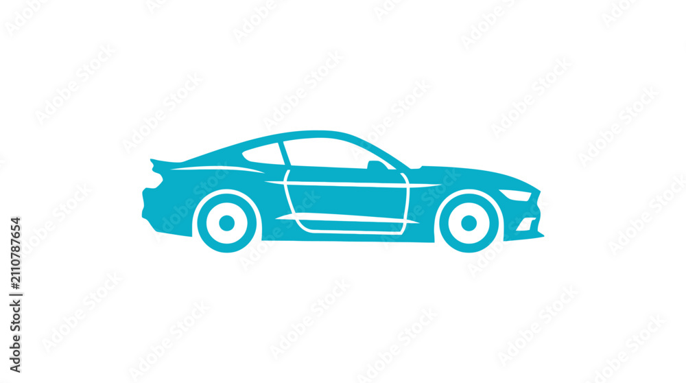 Fototapeta premium A simple blue silhouette of a modern sports car isolated on a white background