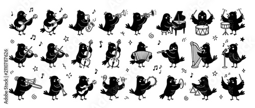 Foto Cute Cartoon Birds Playing Musical Instruments