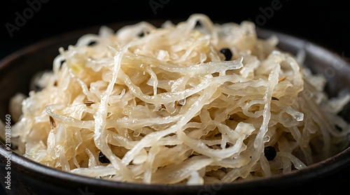 Sauerkraut Fermented Cabbage Macro Closeup – Shredded White Cabbage Brine Texture Detail