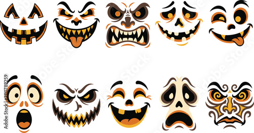 Canvastavla Collection of scary and funny Halloween jack o lantern faces for pumpkin carving