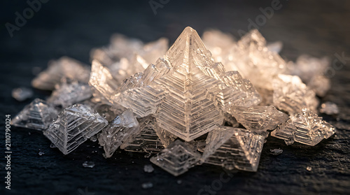 Fleur de Sel Sea Salt Crystals Macro – Delicate Flat Pyramid Translucent Crystal Structures