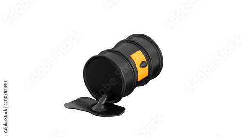 Oil spills out from the barrel into a dark puddle