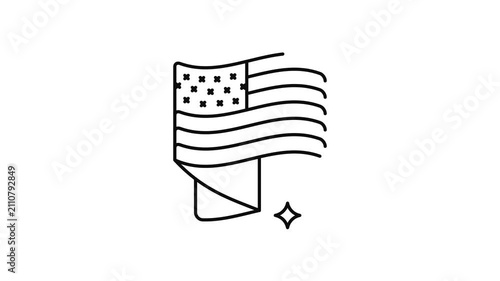 Minimalist outline animation of USA waving flag drawing on and fading out. Features a clean pop up style in 3 color setups.