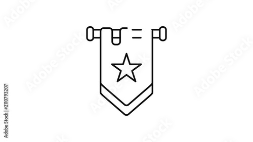 Minimalist outline animation of Vietnam flag pennant with star drawing on and fading out. Features a clean pop up style in 3 color setups.