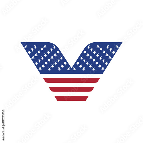 Letter V logo design with American flag pattern vector