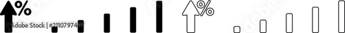Upward arrow with percentage symbol and bar chart graphic indicating growth