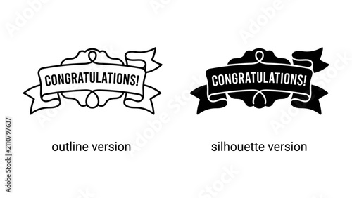 фотографія Congratulations Banner Set: Two distinct banner designs, an outline and a silhouette version, both proclaiming Congratulations! with decorative flourishes
