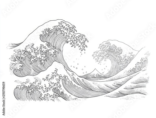 Japanese Ocean Waves Line Art Tattoo Design
